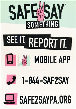 Safe2Say Something Poster. See It. Report It. 